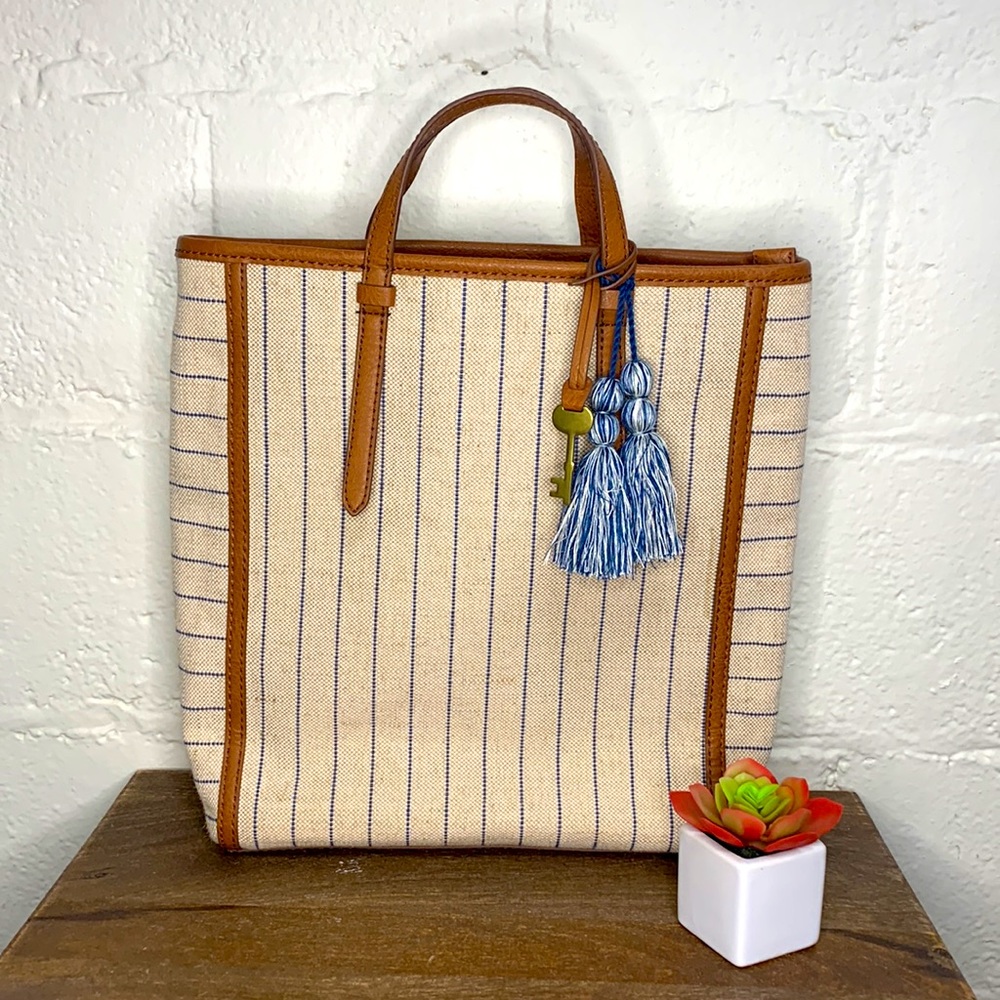 Fossil Camilla Linen Cotton Stripe Shoulder Bag/Tote
